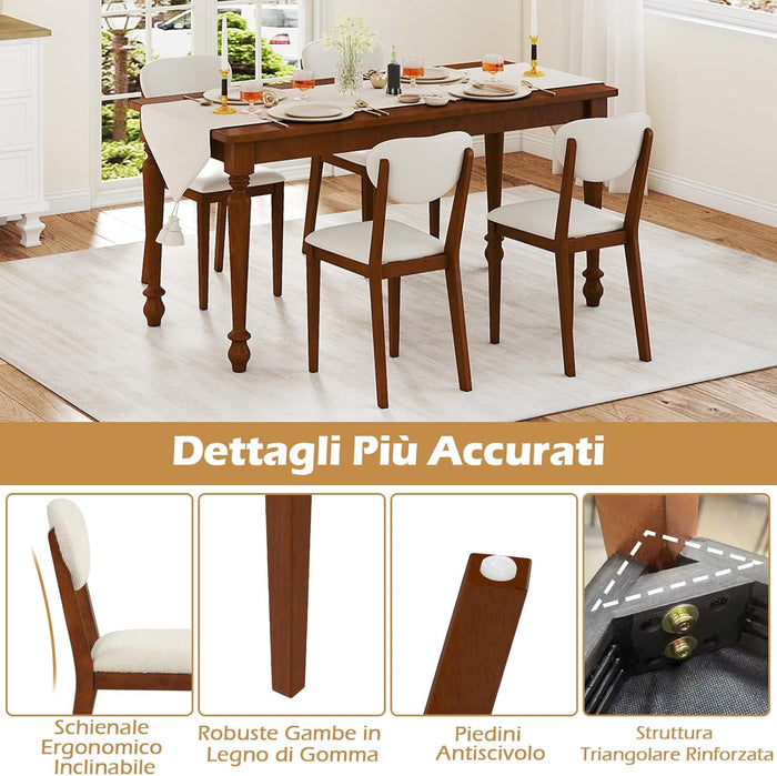 Set da 2 Sedie da Pranzo, Sedie Moderne Senza Braccioli con Gambe in Legno di Gomma, Seduta e Schienale Imbottiti, per Soggiorno, Sala da Pranzo e Ristorante, Portata 180 kg
