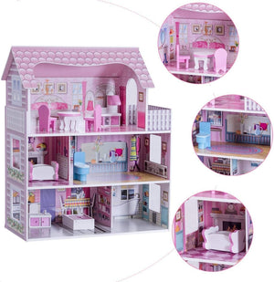 Casa delle Bambole in Legno per Bambina Giocattolo dei Bambini 3 Piani con Mobili e Accessori