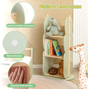 Scaffale Rotante per Bambini, Organizzatore per Giocattoli a 5 Ripiani, Mensola Girevole a 360° per Angolo, Scaffale da Terra per Camera dei Bambini Sala Giochi Asilo, 47,5x47,5x96 cm