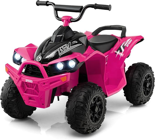 12V Quad Elettrico per Bambini, Macchina Elettrica con Velocità Alta/Bassa, Sedile Comodo Fari Corno e Musica, Auto Elettrica Cavalcabile 2,2/4,3 km/h (Rosa)