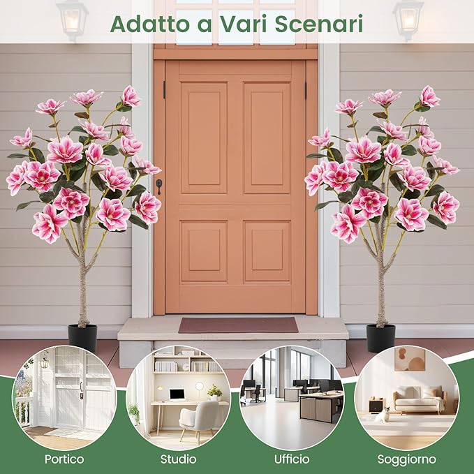 Albero di Magnolia Artificiale 130 cm, Pianta Finta con Foglie in PEVA, Tronchi Multi-ramo, Muschio Realistico, Pianta Finta in Vaso da Interno per Ristorante, Salotto e Ufficio