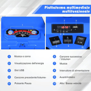 12 V Quad Elettrico per Bambini, Auto Elettrica Cavalcabile con Luci LED e Musica, Velocità Fino a 5km/h, per Bambini 3-7 Anni (Blu)
