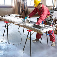 Set di 2 Cavalletti da Lavoro Pieghevoli, Cavalletto per Segare la Legna con Superficie Antiscivolo, Rinforzo a Cerniera e Maniglia, Carico Fino a 375 kg