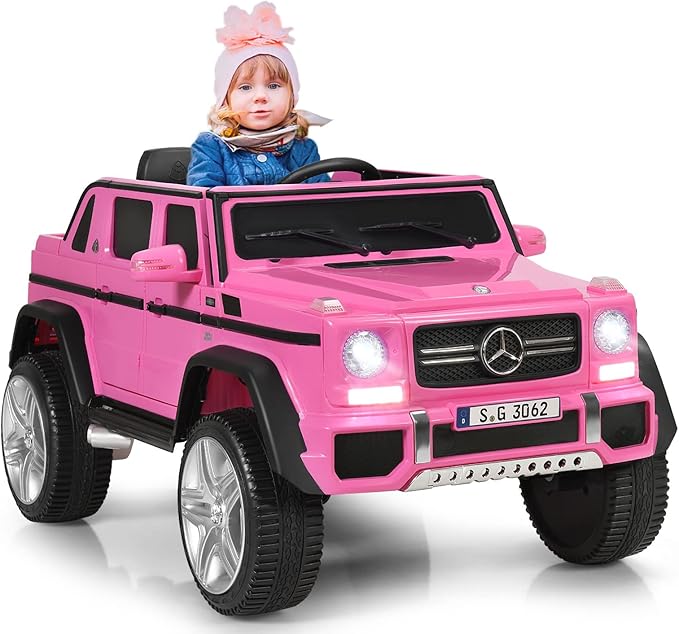 Mercedes Benz Macchina Elettrica per Bambini 12V, Veicolo Elettrico con Luci LED e Chiusura di Sicurezza, Macchina Cavalcabile per Bambini 3-8 Anni (Rosa)