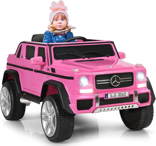 Mercedes Benz Macchina Elettrica per Bambini 12V, Veicolo Elettrico con Luci LED e Chiusura di Sicurezza, Macchina Cavalcabile per Bambini 3-8 Anni (Rosa)