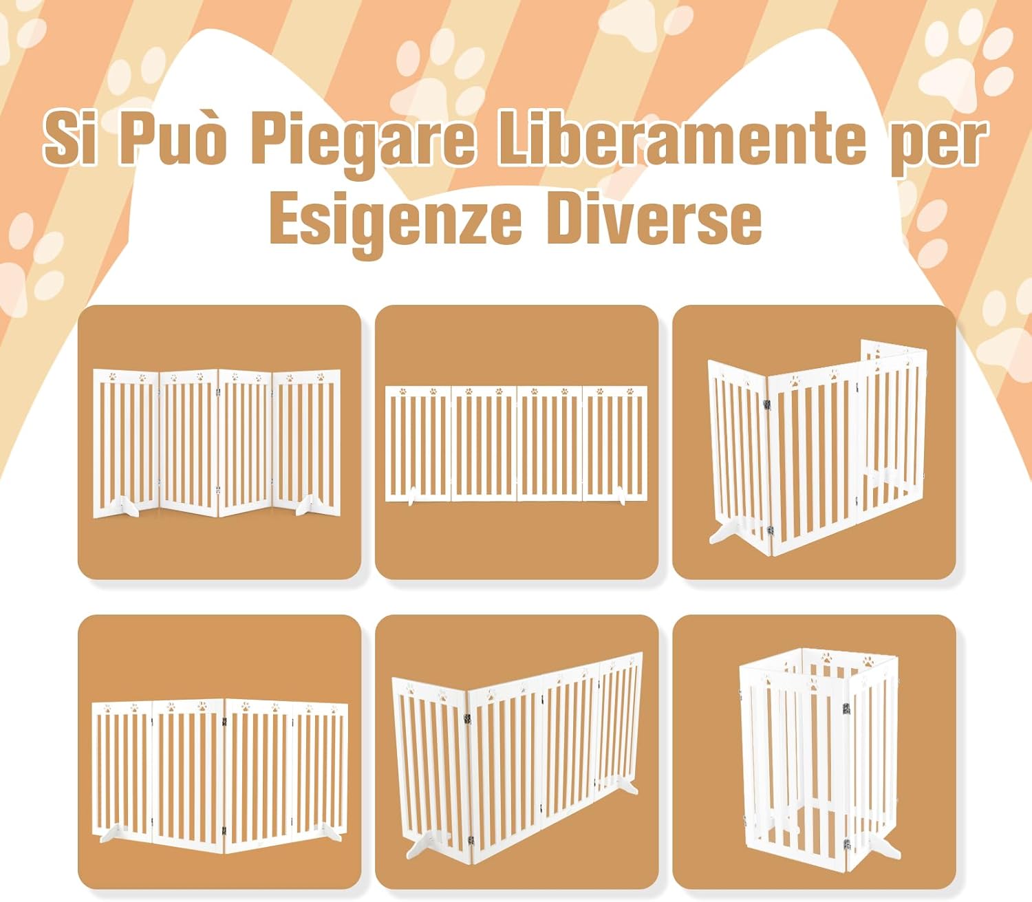 Cancelletto per Cani di Legno Pieghevole, con 3/4 Ante e Cuscinetti Antiscivolo, Ideale per Scale e Porta d'Ingresso, 203 x 89,5 cm (Bianco, 4 Pannelli)