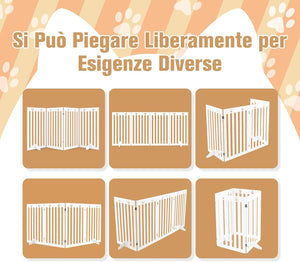 Cancelletto per Cani di Legno Pieghevole, con 3/4 Ante e Cuscinetti Antiscivolo, Ideale per Scale e Porta d'Ingresso, 203 x 89,5 cm (Bianco, 4 Pannelli)
