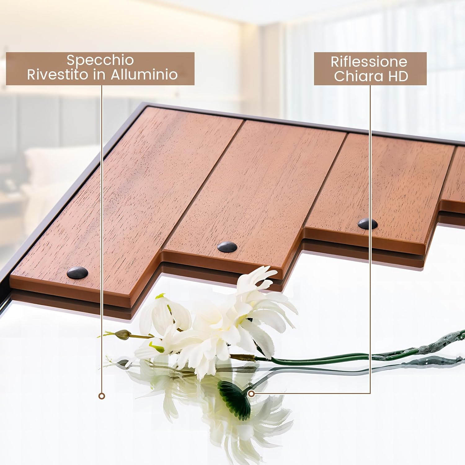 Specchio da Parete Rettangolare 66x100 cm, Specchio da Bagno con Cornice a Tastiera di Pianoforte, Gancio Bidirezionale, Specchio Moderno per Soggiorno Camera da Letto Ingresso