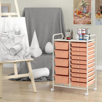 Carrello con 15 Cassetti Impilabili, Carrello di Stoccaggio con Ruote, Carello Portaoggetti per Casa e Ufficio, 62,5 x 37 x 87 cm (Arancia)