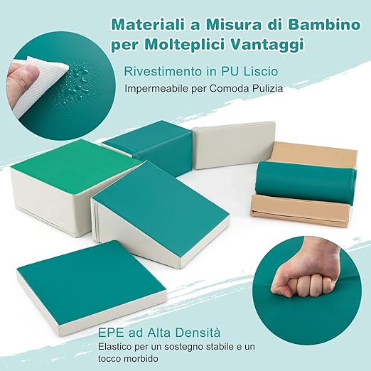 Set di Costruzioni Morbide in PU e EPE da 7 Pezzi, Gioco Educativo per Bambin con Età Superiore a 1,5 Anni, Multicolore (Verde)