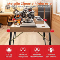 Set di 2 Cavalletti da Lavoro Pieghevoli, Cavalletto per Segare la Legna con Superficie Antiscivolo, Rinforzo a Cerniera e Maniglia, Carico Fino a 375 kg