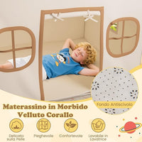 Tenda da Gioco per Bambini, con Tenda Porta e Finestre, Luci a Stella, Tappetino Antiscivolo, Casetta per Bambini e Bambine 3-10 Anni, 120 x 101 x 143 cm (Marrone)