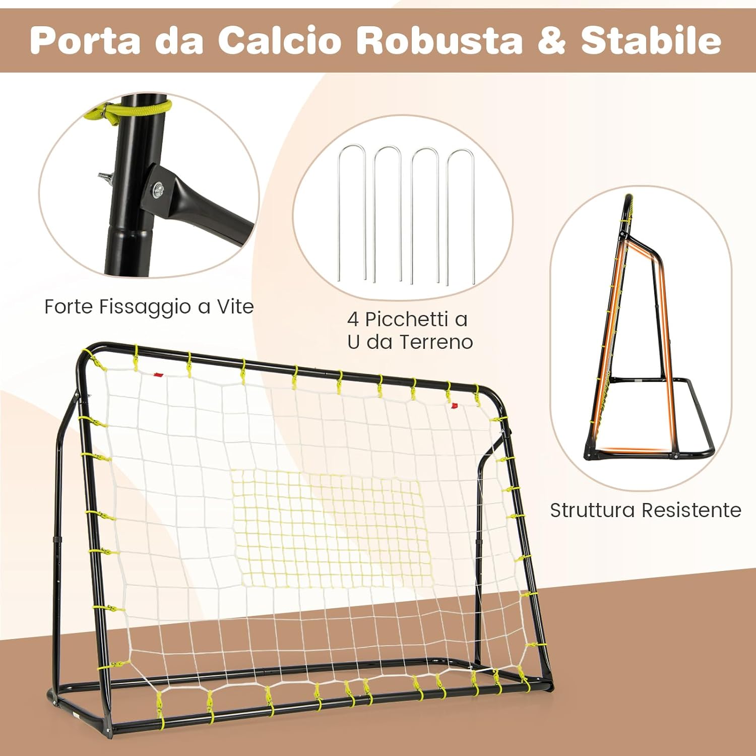Set di Reti da Calcio 2-in-1 per Bambini: Ribalta e Porta da Calcio 187 x 122,5 cm, Set di Rete di Rimbalzo e Rete da Calcio Regolabile, Struttura in Metallo Robusto
