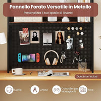 Libreria da Scrivania a 2 Livelli, Scaffale da Tavolo Industriale per Monitor di Computer Fino a 32", Organizzatore di Stoccaggio con Pegboard, per Dormitorio Ufficio e Casa, 94x27x103 cm