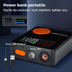 Avviatore di Emergenza con Compressore Aria, 2000A Avviatore di Batteria per Auto 12V con Gonfiatore Digitale da 150 PSI, 13000 mAh, Batteria al Litio Portatile con Schermo LED