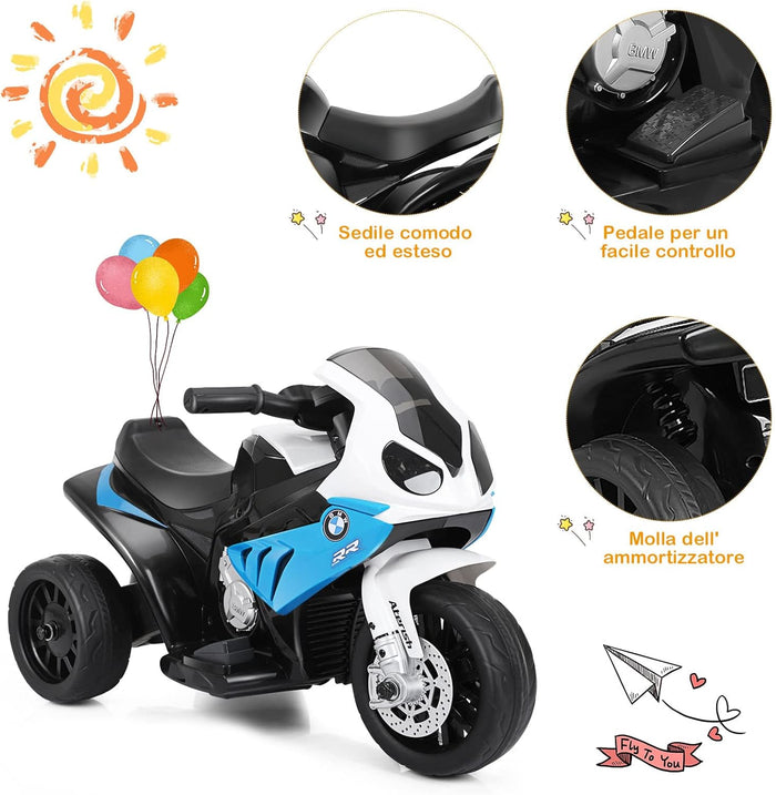 BMW Moto Cavalcabile per Bambini, Moto Giocattolo con Rotelle, Fari, Funzione Musica, Motocicletta a 3 Ruote, Regalo Perfetto per Bambini, 66 x 37 x 44,5 cm (Blu)