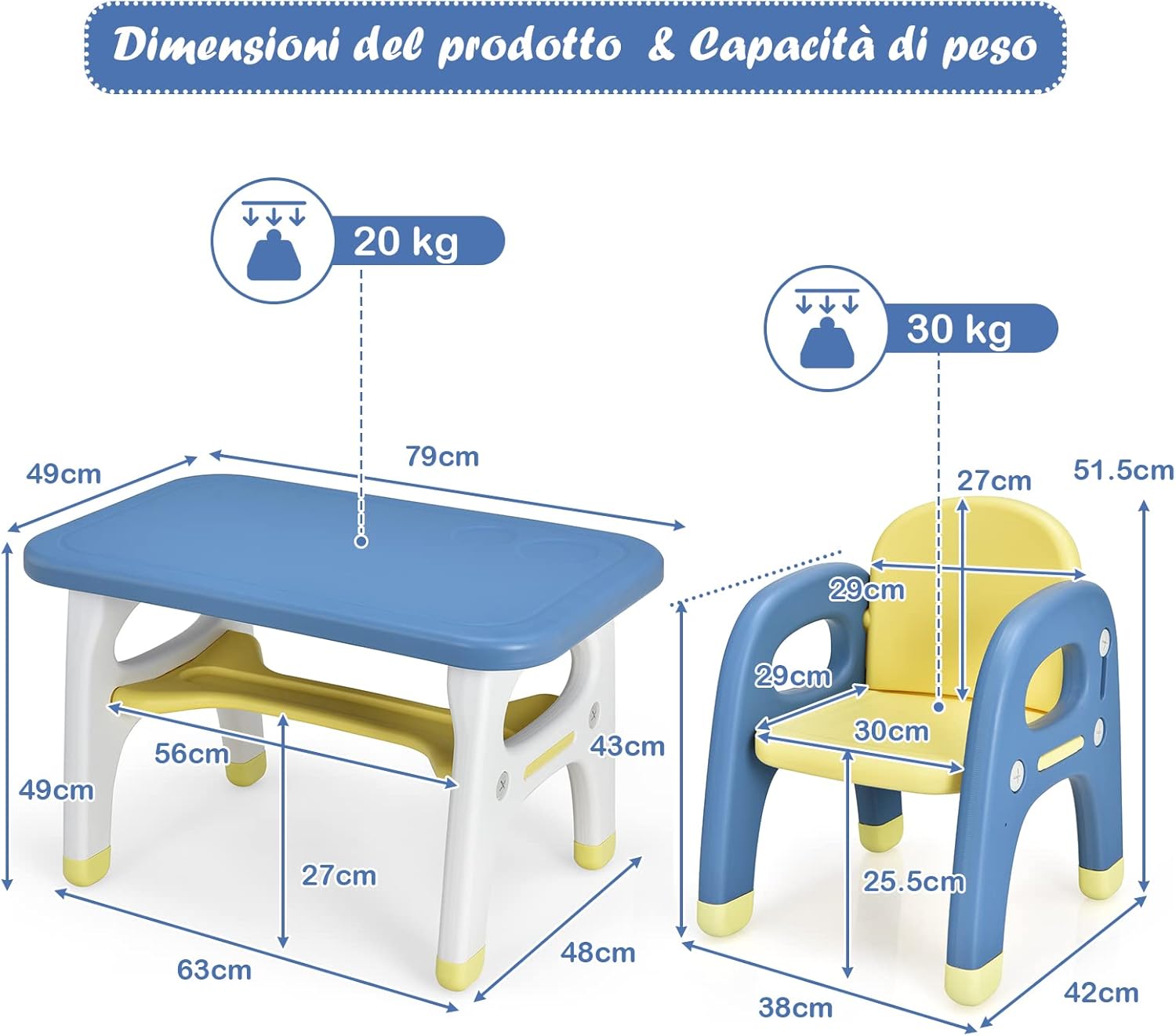 Set Tavolo e Sedia per Bambini con Forma di Dinosauro, Set Scrivania Attività Artistiche e Studio per Bambini, Ideale per Bambini 1-5 Anni, Blu