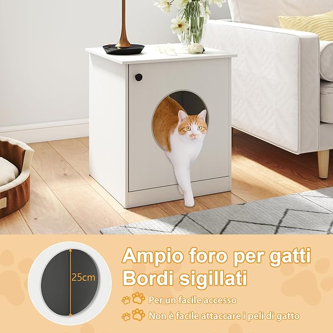 Lettiera per Gatti 51 x 47 x 57 cm, Toilette Nascosta per Gatti con Anta, Armadietto per Soggiorno e Camera da Letto, Bianco