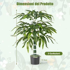 2 Pezzi Pianta Finta di Bamb¨´ 100 cm, Pianta Bamboo Artificiale in Vaso Decorazione in Casa e Ufficio, Pianta Finta in PE con 15 Rami da Interno ed Esterno