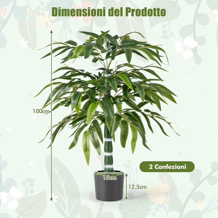 2 Pezzi Pianta Finta di Bamb¨´ 100 cm, Pianta Bamboo Artificiale in Vaso Decorazione in Casa e Ufficio, Pianta Finta in PE con 15 Rami da Interno ed Esterno