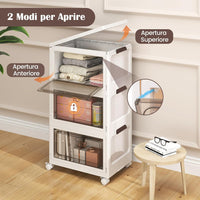 Set da 3 Contenitori Impilabili, Scatole Pieghevoli da 75/105 L con Ruote Bloccabili Porta e Coperchio, Organizzatori per Armadio, Multiuso per Casa Dormitorio (48 x 34 x 82 cm)