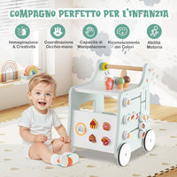 Girello 2 in 1 per Bambini, Carrello Primi Passi in Legno con Spazio di Archiviazione, Negozio di Dolci con Gelati, Cursori, Labirinto, Piatto e Cucchiaio, Centro Attività per 1+ Anni (Verde)