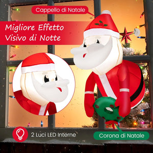 Babbo Natale Gonfiabile da 100 cm che Esce dalla Finestra, Decorazioni Natalizie Gonfiabili Appese alle Finestre con Luci LED Incorporate, per Feste, Interni, Esterni, Giardino