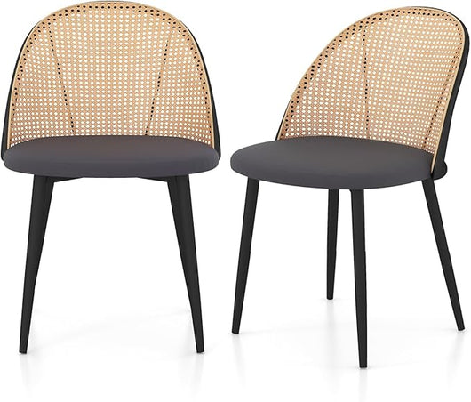 Set 2 Sedie Sala da Pranzo, Sedie da Cucina Moderno con Schienale Ergonomico in Rattan e Gambe in Metallo 57 x 53 x 78cm, Capacità di Carico 150 kg, per Soggiorno, Ristorante e Caffè, Grigio