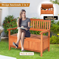 Panchina da Giardino con Contenitore di Legno, Cassapanca da Esterno 2 Posti con Strato Interno Impermeabile, per Cortile e Ingresso, Portata 360 kg, 107 x 59 x 90 cm (Modello 2)