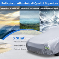 Copertura Auto con Porta a Zip, Serratura, Copertura per Auto con Strisce Riflettenti, Copertura Universale per Esterni per Auto (431 X 160 X 115cm)