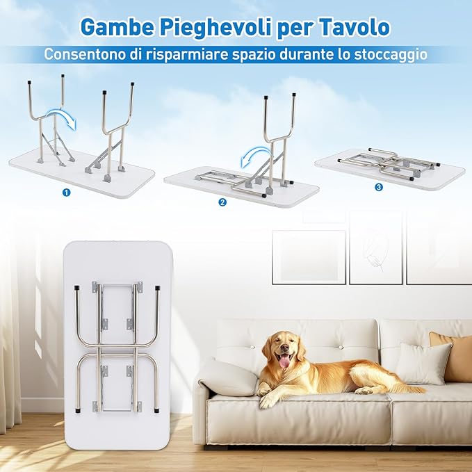 Tavolo da Toelettatura per Cani, Accessori Pieghevole per Toilette con Bracci Regolabili in Altezza, Guinzagli e Morsetti a Vassoio a Rete, Portata 150 kg (125 x 61 x 162,5 cm)