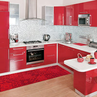 Tappeto Cucina 3D Passatoia Antiscivolo Piastrella Maiolica Bordeaux 57x270 cm