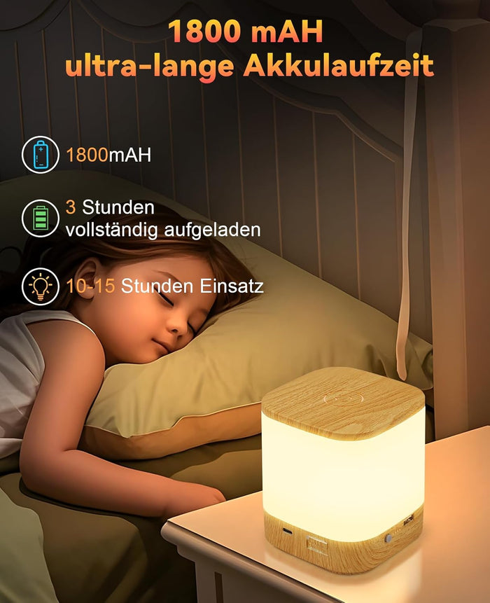 ZMH Lampada da tavolo LED effetto legno touch dimmerabile USB ricaricabile 1800mAh 3 temperature colore per camera letto