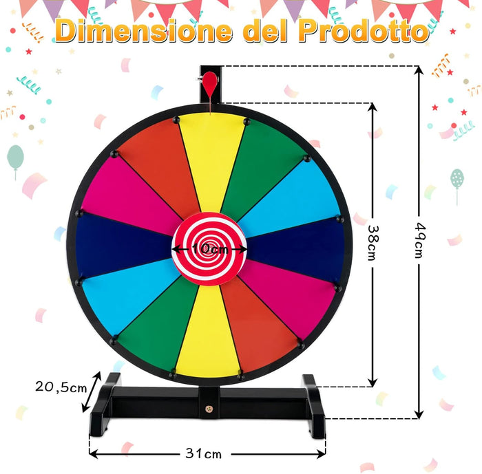 12''/15'' Ruota della Fortuna da Tavolo, Gioco Ruota Personalizzabile con Pennarello e Cancellino, Base Antiscivolo e Superficie Cancellabile, per Carnevale Feste (15'')