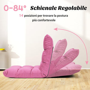 Sedia da Terra, Sedia da Pavimento con Posizioni Regolabili, Sedia Reclinabile Imbottita con Struttura in Acciaio Durevole, Facile da Conservare, Ideale per Salone Studio e Camera (Rosa)