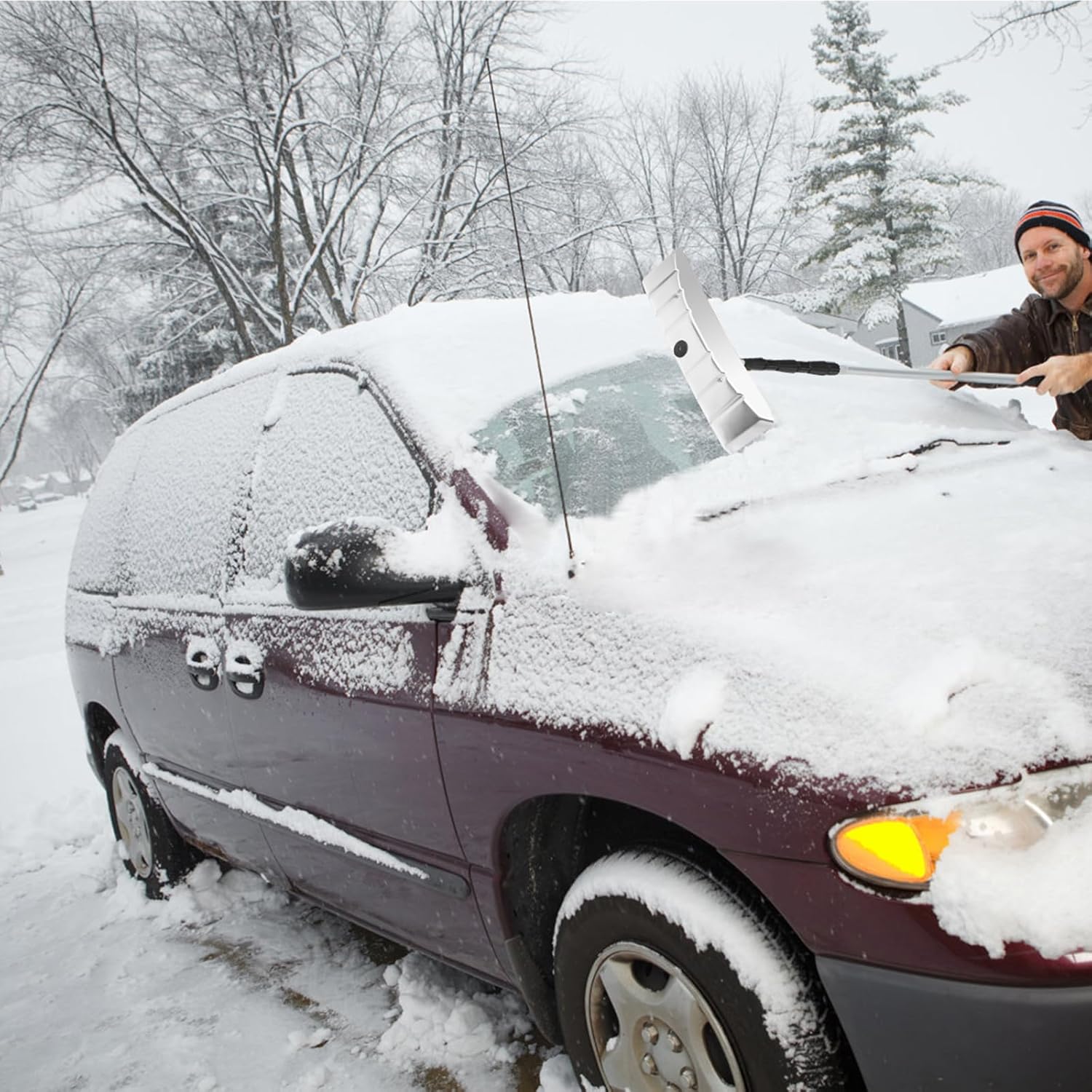 Rastrello da neve per tetti e Auto, telescopico e allungabile da 200 cm a 630 cm, pala da neve in alluminio, per vari occasioni, maniglia antiscivolo, con chiusura, bianco argenteo