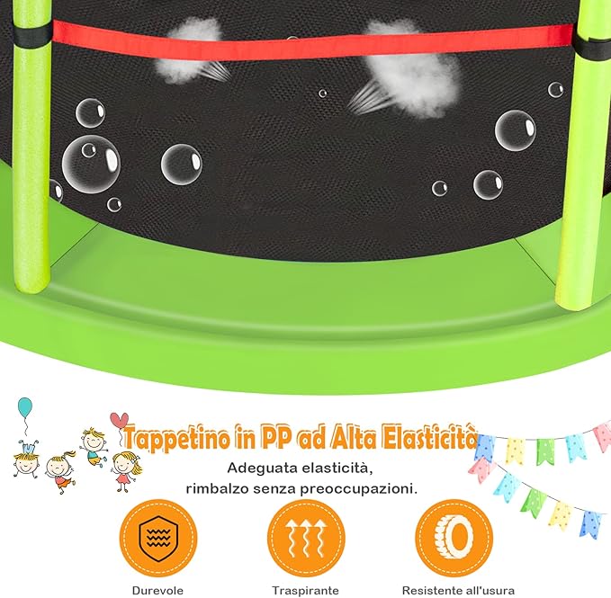 Trampolino Elastico Bambino in Acciaio, Tappeto Elastico Bambini da Esterno e da Interno, con Rete e Cusicnetti Antiscivolo