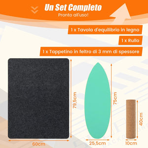 Balance Board in Legno, Tavola di Equilibrio con Rullo e Tappetino per Allenamento Skateboard Hockey Snowboard Surfing, per Esercizi Equilibrio e Tonificazione Core, Portata 227 kg (Verde)