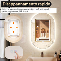 Specchio LED da Bagno 80x50 cm, Specchio da Parete Ovale con Pulsanti Touch, 3 Colori, Antiesplosione Antiappannamento