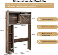 Mobile Salva Spazio Sopra WC, Organizzatore del Bagno in Legno con Porta e 3 Ripiani di Stoccaggio, per Bagno Lavanderia, 84x17x128 cm (Marrone)