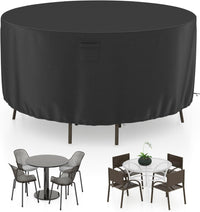 Copertura per Mobili da Giardino Rotonda da 158/183/213 CM, Copertura per Tavolo e Sedie da Esterno con Ventilazione, Fibbie e Coulisse, Impermeabile (L, Nero)