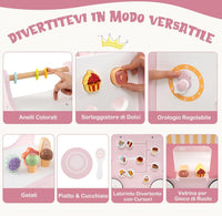 Girello 2 in 1 per Bambini, Carrello Primi Passi in Legno con Spazio di Archiviazione, Negozio di Dolci con Gelati, Cursori, Labirinto, Piatto e Cucchiaio, Centro Attività per 1+ Anni (Rosa)