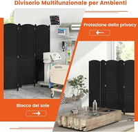 Paravento Pieghevole a 6 Pannelli, Pannelli Divisori da Interno con Texture Intrecciata a Mano e Telaio in Legno, Separé Divisorio a Parete Autoportante per Casa, Ufficio e Negozio (Nero)