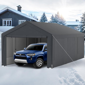 Tenda Garage per Auto Impermeabile, Cappanone Posto Auto con 4 Porte e 4 Finestre a Rete Arrotolabile, Tendone Multiuso a Pareti Laterali Rimovibile per Feste ed Eventi, 595 x 300 x 280 cm