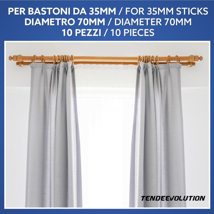 Set di 10 Anelli in Legno Colore Naturale per Bastoni di Tenda in Legno, Diametro 35mm - Robusti ed Eleganti