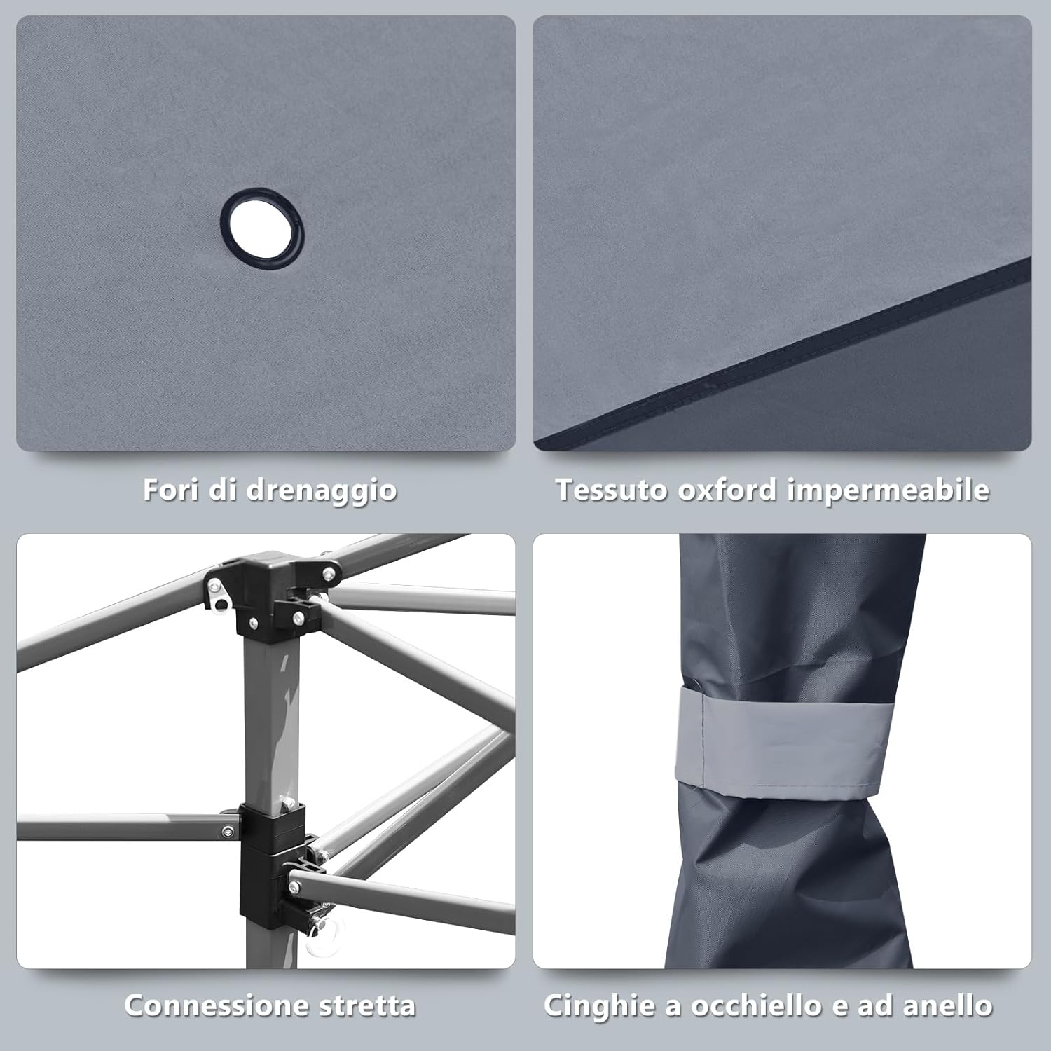 Gazebo da Giardino 3,95 x 3,95 M, Gazebo da Esterno con Tetto a 2 Livelli e 3 Altezze Regolabili, con Borsa,Tessuto Oxford, Ideale per Feste, Barbecue, Giardino, Spiaggia (Grigio)