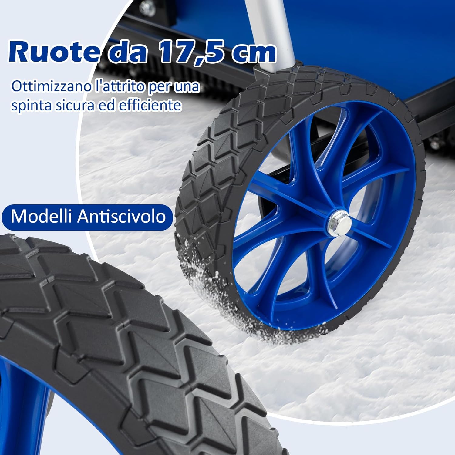 Pala da Neve con Ruote con Lama da 95 cm Angolata, Spazzaneve in Alluminio Manico Regolabile a 90Â° a Forma di U, Spala Neve Manuale per Ingresso, Marciapiedi e Vialetto