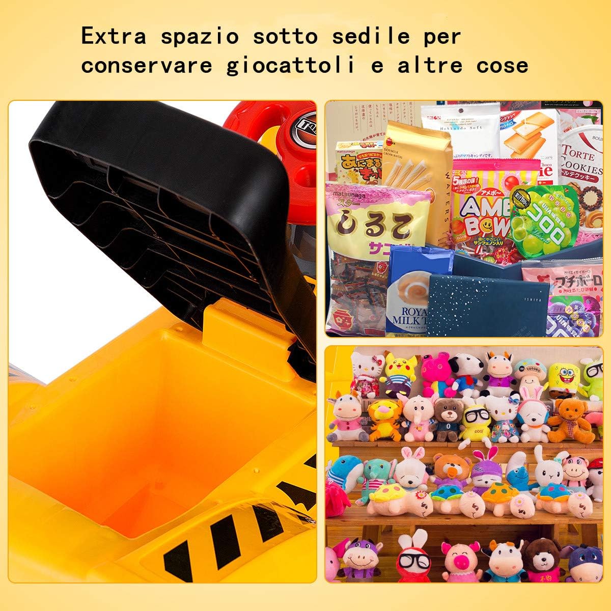 Ruspa Elettrica Multifunzione per Bambini, Escavatore Giocattolo Cavalcabile Elettrica, con Pietra ed Casco, Regalo per Bambini 3 Anni+, 89x45x30 cm