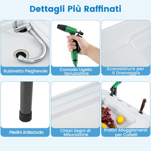 Tavolo da Pulizia del Pesce Pieghevole, Stazione di Lavoro da Esterno 2 in 1 con Lavello, Tavolo da Campeggio con Lavandino, Ugello a Spruzzo, per Campeggio Picnic