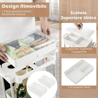 Carrello a 3 Livelli con Ruote Bloccabili, Carrello di Stoccaggio con Coperchio e Scaffali Rimovibili, Struttura in Lega di Alluminio, per Soggiorno Cucina Ufficio, 46x21x82 cm